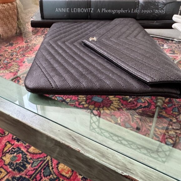 Chanel Chevron Caviar Calfskin Clutch Envelope Bag Pouch - Picture 4 of 13